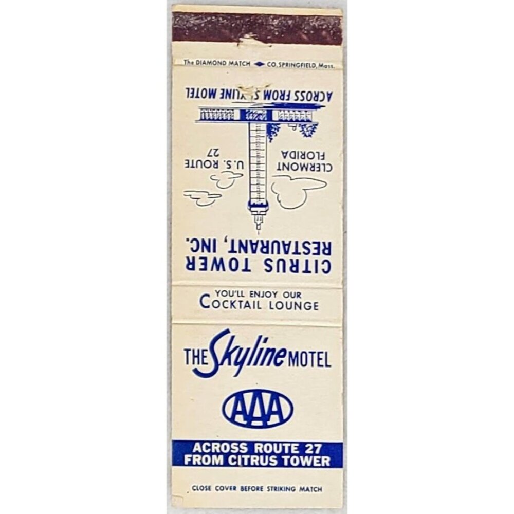 Front Strike Matchbook Cover Skyline Motel Clermont FL Florida